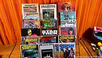 Full rack showing entire assortment of magazines and books