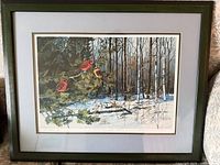 Framed winter bird limited edition print under glass