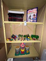 Front view of full shelving unit with four shelves