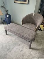 Chair and bench together showing overall design and matching upholstery