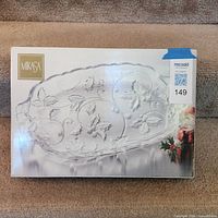 Front of boxed Mikasa Season's Holly platter