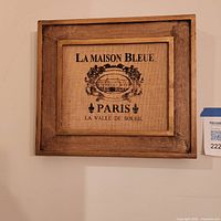 Full view of framed Paris burlap wall art