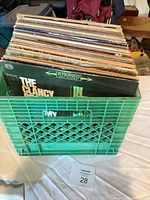 Front view of crate filled with LPs