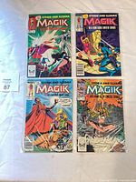 All four bagged and boarded Magik comics laid out