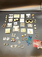 Overall lot layout showing all earring pairs