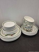 Stacks of plates and bowls showing sizes and decoration