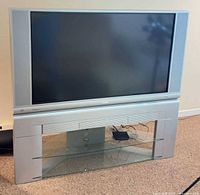 Front view of Hitachi 50V500A TV on SP50W stand
