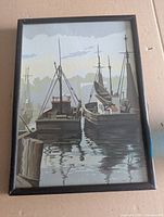 Front view of framed oil painting showing subject matter and frame