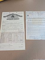 Two Missiquoi & Rouville Insurance Company policy forms with typed entries, tables and signatures