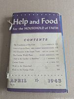 Front cover of April 1943 Help and Food magazine showing title, contents list and date.