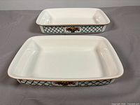 Two rectangular ceramic baking dishes side by side