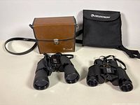Both binoculars and their cases overview