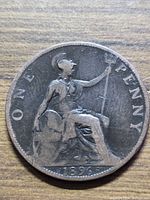 Reverse showing seated Britannia, denomination ONE PENNY, date 1896