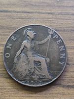 Reverse showing seated Britannia, ONE PENNY legend, 1912 date