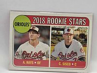 Front view of 2018 Topps Heritage Rookie Stars card showing both players and card number