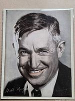 Front view of photograph showing Will Rogers portrait and printed signature