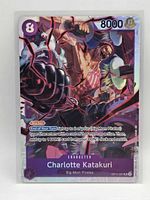 Front of Charlotte Katakuri SR card showing artwork, stats, rarity