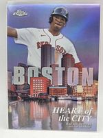 Front of Topps Chrome Heart of the City Rafael Devers card in sleeve