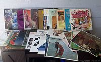 Overall lot showing more than 30 assorted LP jackets arranged in two rows