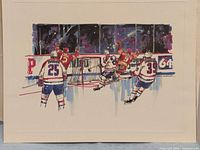 Full view of unframed hockey print with off-white border