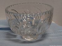full view of crystal bowl showing shape and pattern