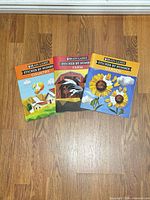 Front covers of the three sticker booklets