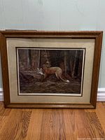 Front view of framed lithograph showing artwork, mat, frame