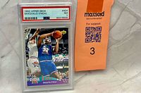 Front view of PSA-encapsulated 1992 Upper Deck Shaquille O'Neal #424 card showing grade label 7 NM