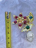 Front view showing poinsettia design and tape measure indicating height