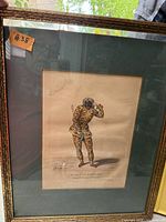 Framed hand-colored print showing entire item including frame, mat and artwork
