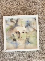 Front view showing entire framed watercolor portrait