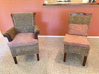 Both wicker chairs side by side showing styles and cushions