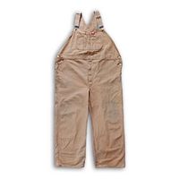 Full front view of brown overalls displayed flat