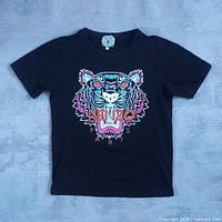 Full front view of Kenzo black tiger graphic T-shirt