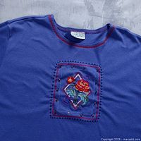 Close-up of embroidered floral patch and fabric texture