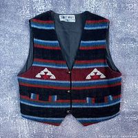 front view of multicolor striped wool vest