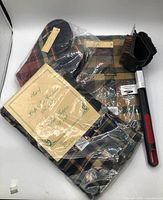 All four packaged items: curtain set, oven mitt pair, apron, BBQ brush