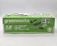 Front of Greenworks 7.2V 2-in-1 Garden Shear box