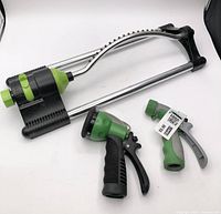 Oscillating sprinkler and two hose nozzles overview