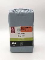 Front of packaged Mainstay double flat sheet showing size, material and thread count