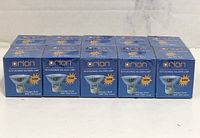 Front view showing ten Orion bulb boxes