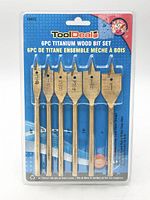 Front view of sealed ToolDeal 6-piece titanium wood bit set