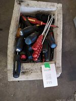 Styrofoam box filled with screwdrivers showing quantity and mix