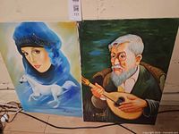 Both unframed oil paintings side by side