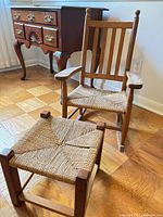 Rocker and stool together showing scale and materials