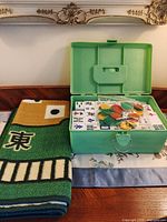 Mahjong mat beside closed carrying case