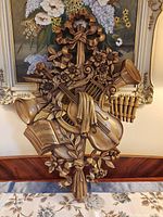 Full view of gilt Rococo musical floral Syroco wall plaque