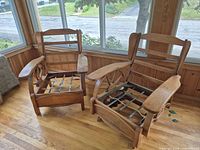 Pair of wooden mission armchairs front view
