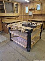Overall view of workbench with tools on top