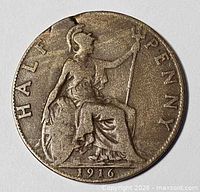 Reverse side showing seated Britannia and date 1916